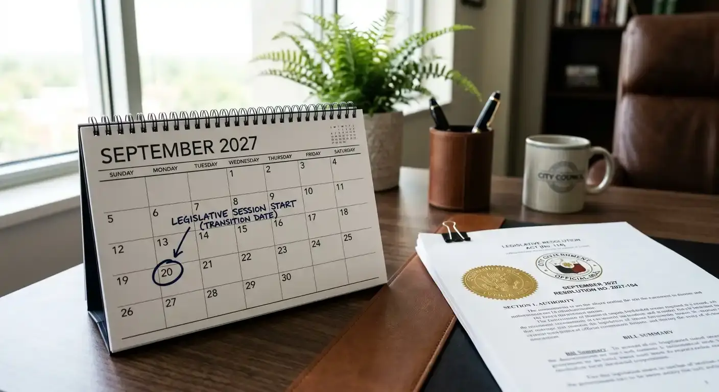 Kalender mit markiertem Datum September 2027 und Gesetzesdokument
