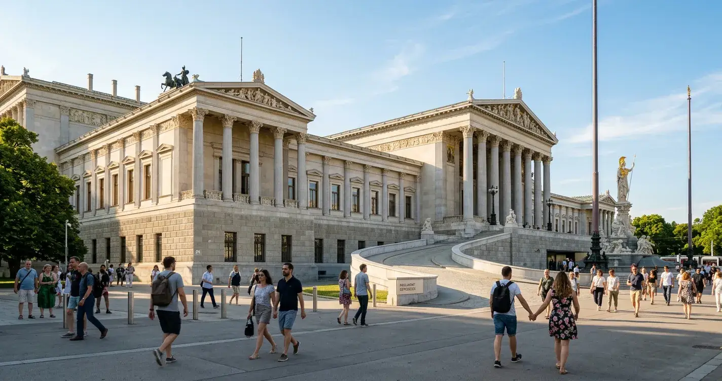 Wiener Parlamentsgebäude an einem klaren Tag mit klassischer Architektur