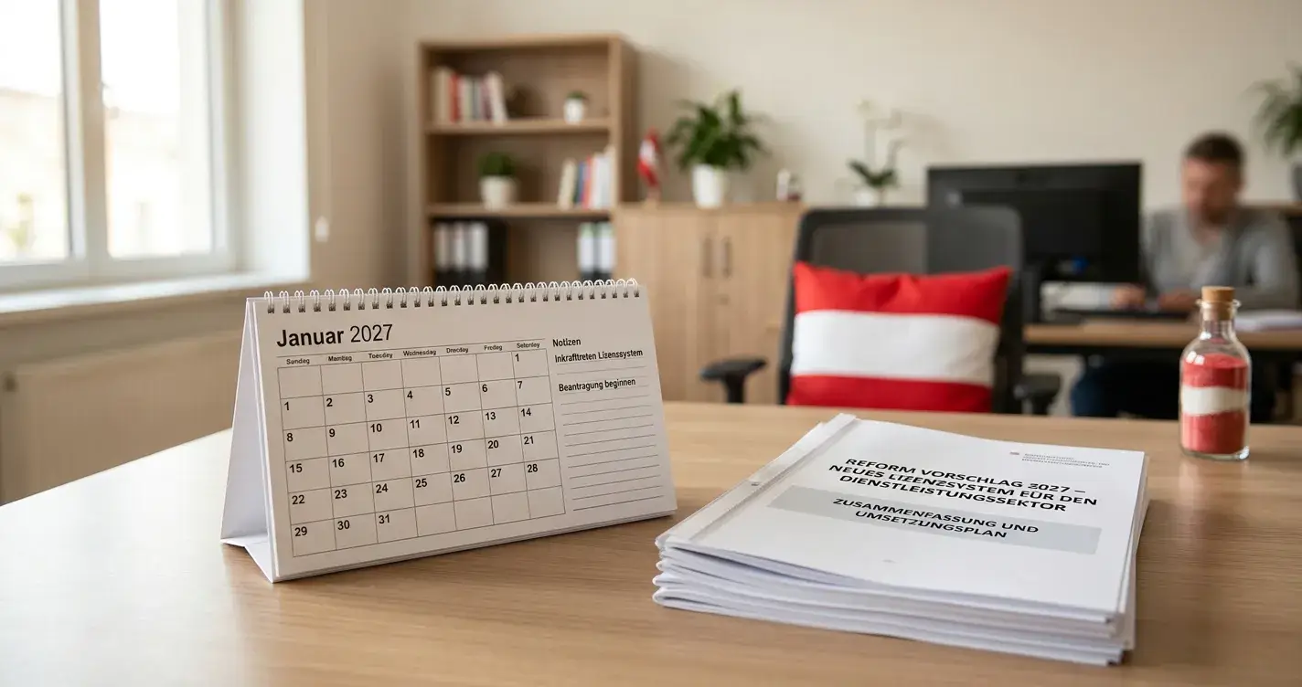 Kalender mit markiertem Januar 2027 und österreichischen Regulierungsdokumenten