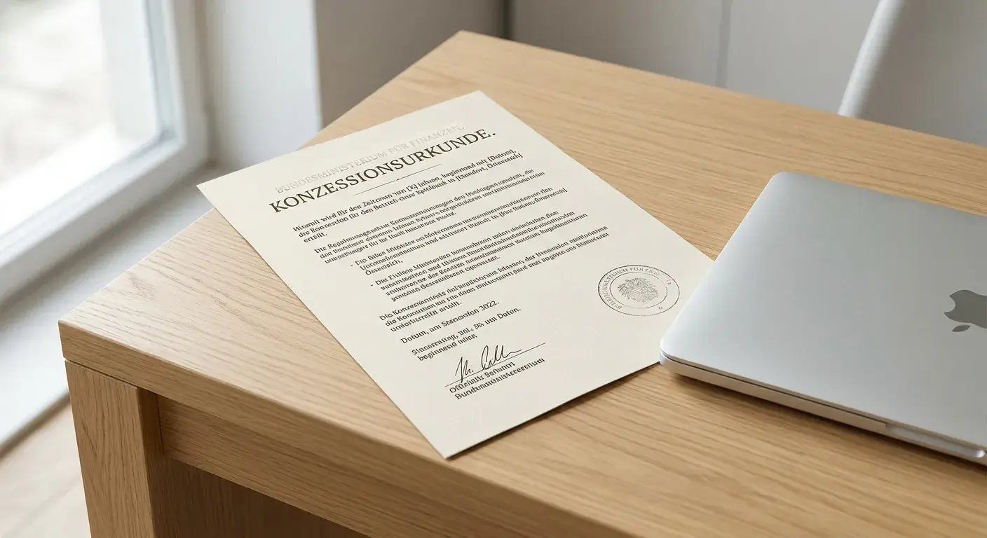 Neutrales österreichisches Konzessionsdokument auf einem Schreibtisch