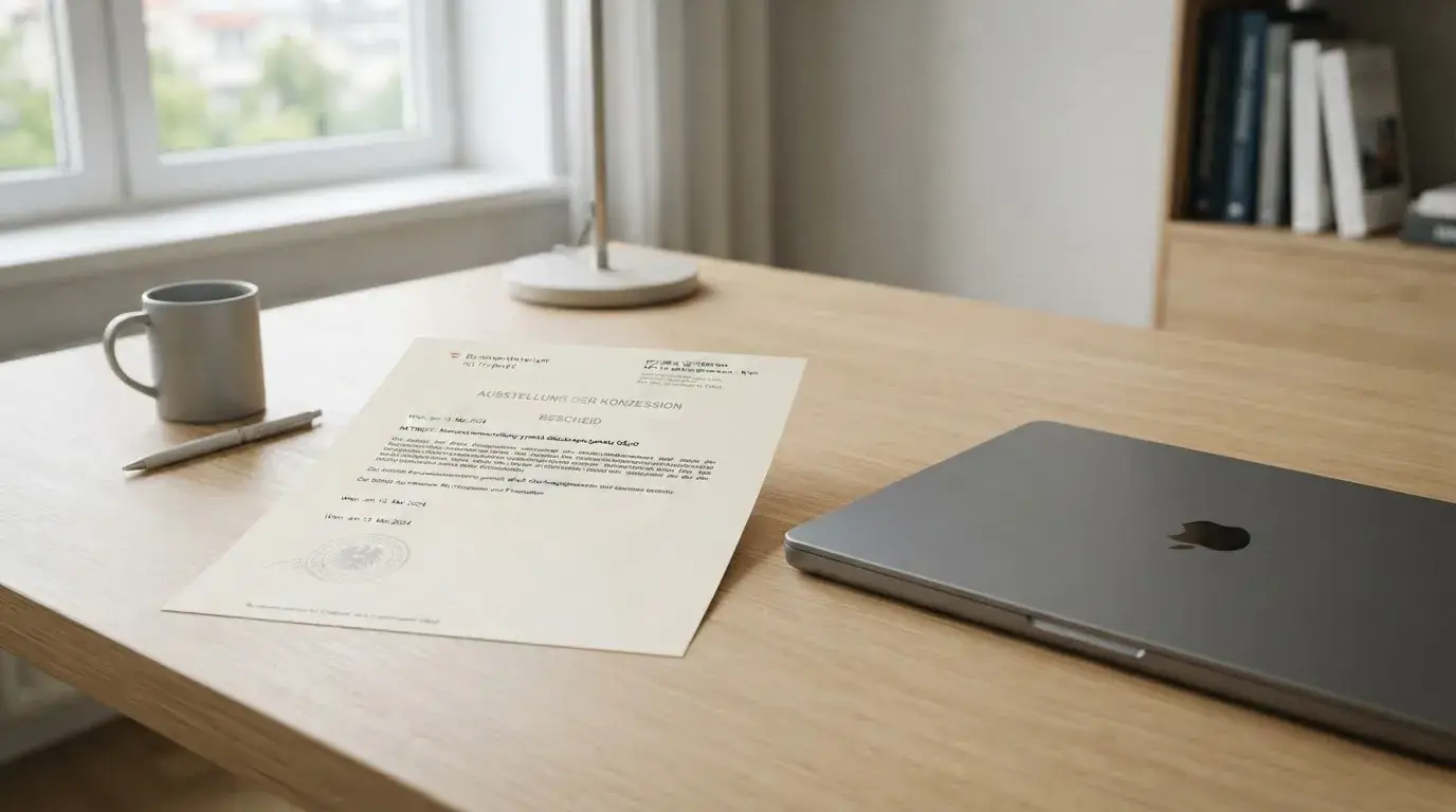 Neutrales österreichisches Glücksspiel-Dokument neben Laptop ohne Markenlogo