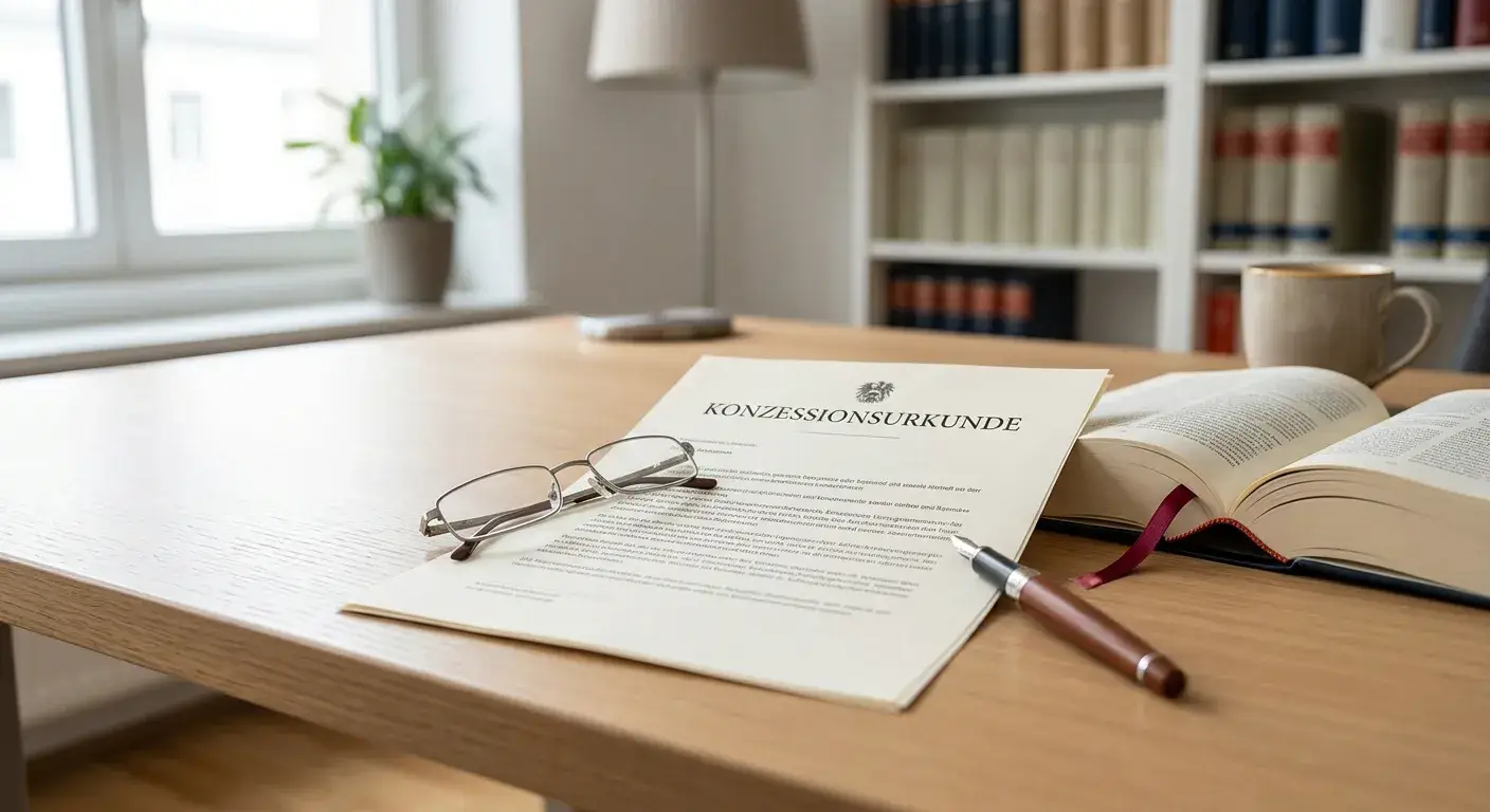 Österreichisches Konzessionsdokument auf einem neutralen Schreibtisch
