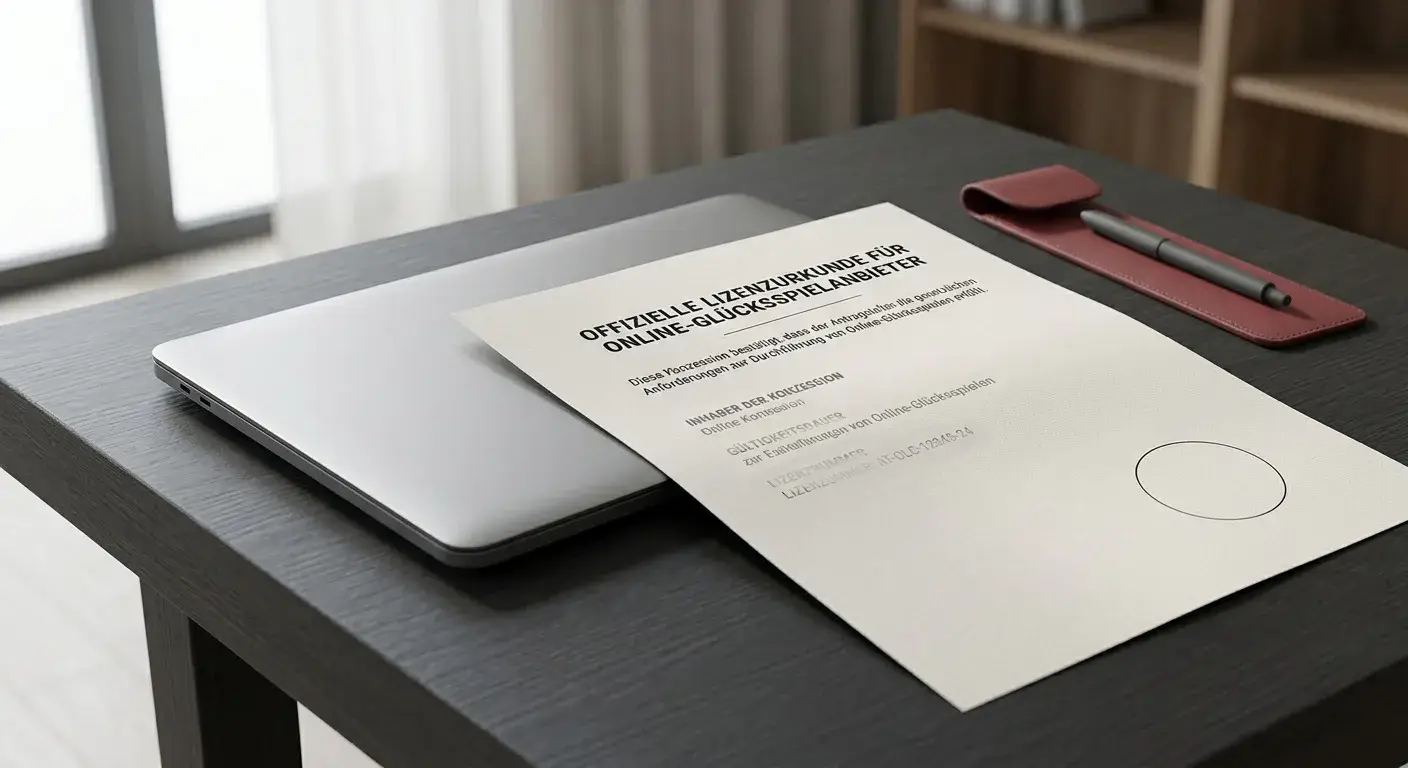 Neutrales österreichisches Konzessionsdokument neben einem Laptop