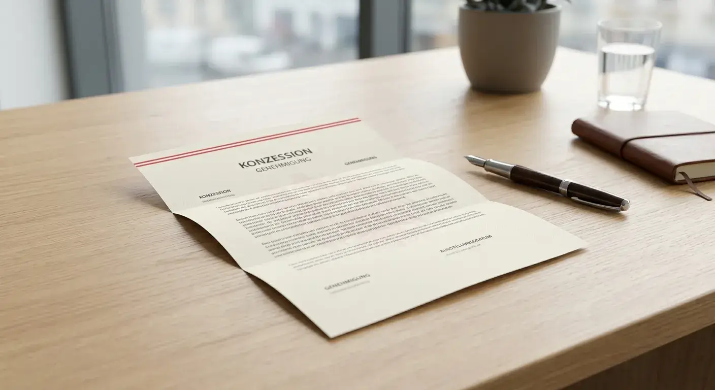 Neutrales österreichisches Konzessionsdokument auf einem Bürotisch