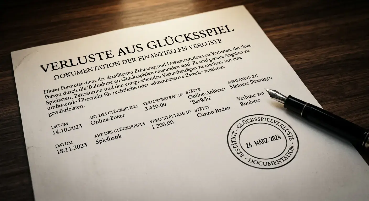 Neutrales Rechtsdokument mit Stempel auf einem Schreibtisch als Sinnbild des Glücksspielrechts