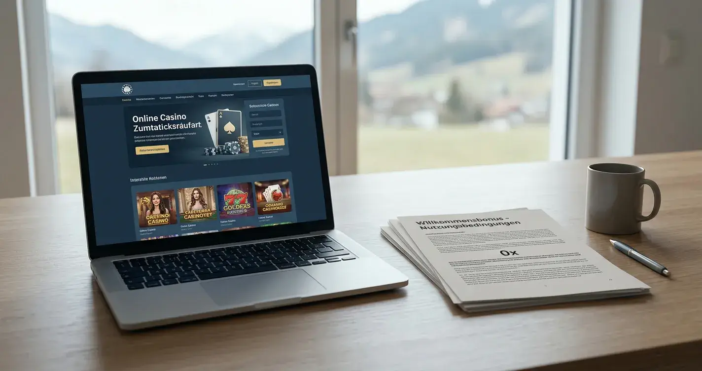 Online-Casino-Bonus ohne Umsatzbedingungen in Österreich auf einem neutralen Schreibtisch