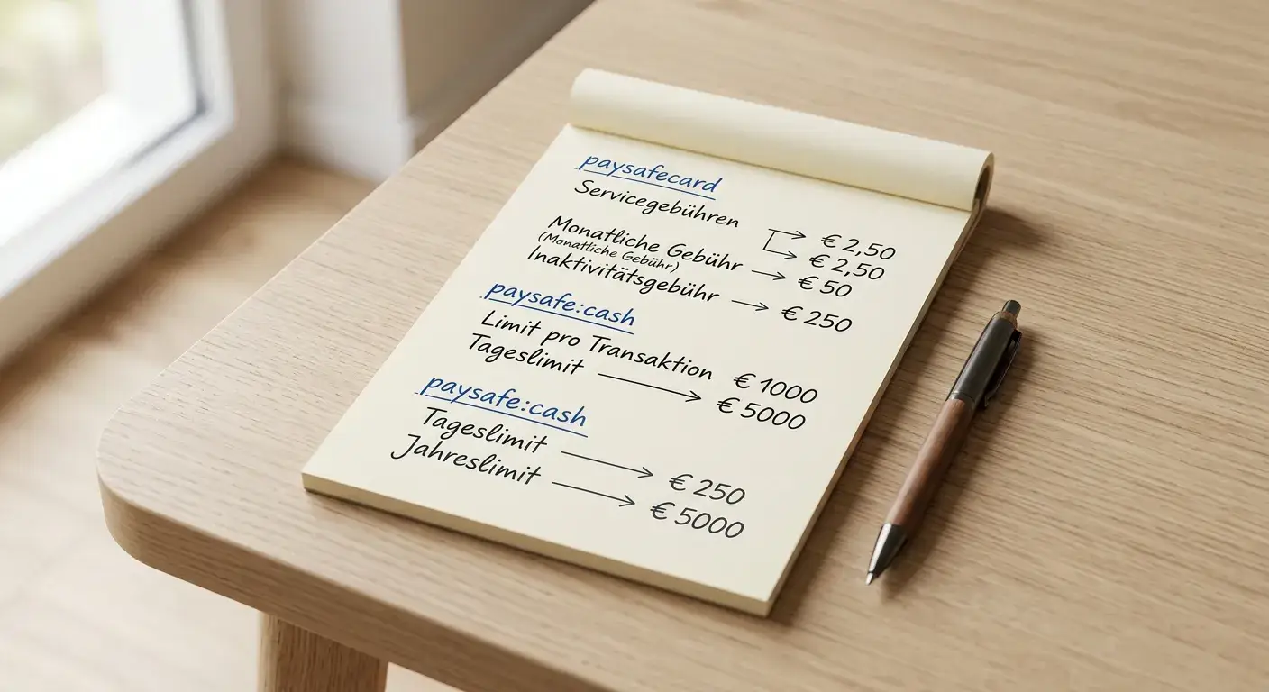 Übersichtliche Notiz mit handschriftlichen Gebühreneinträgen auf einem hellen Tisch