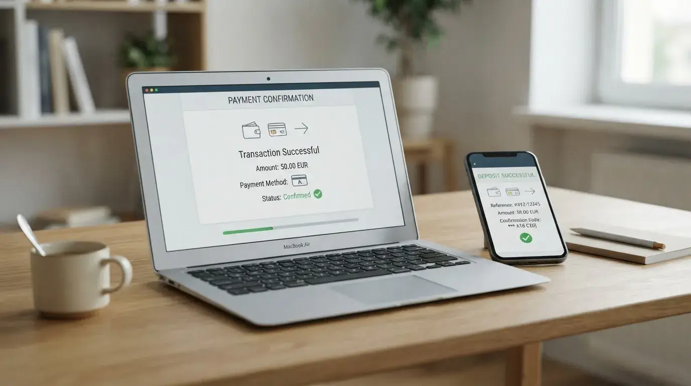 Abstrakte Prepaid- und E-Wallet-Symbole neben einer neutralen Zahlungskasse