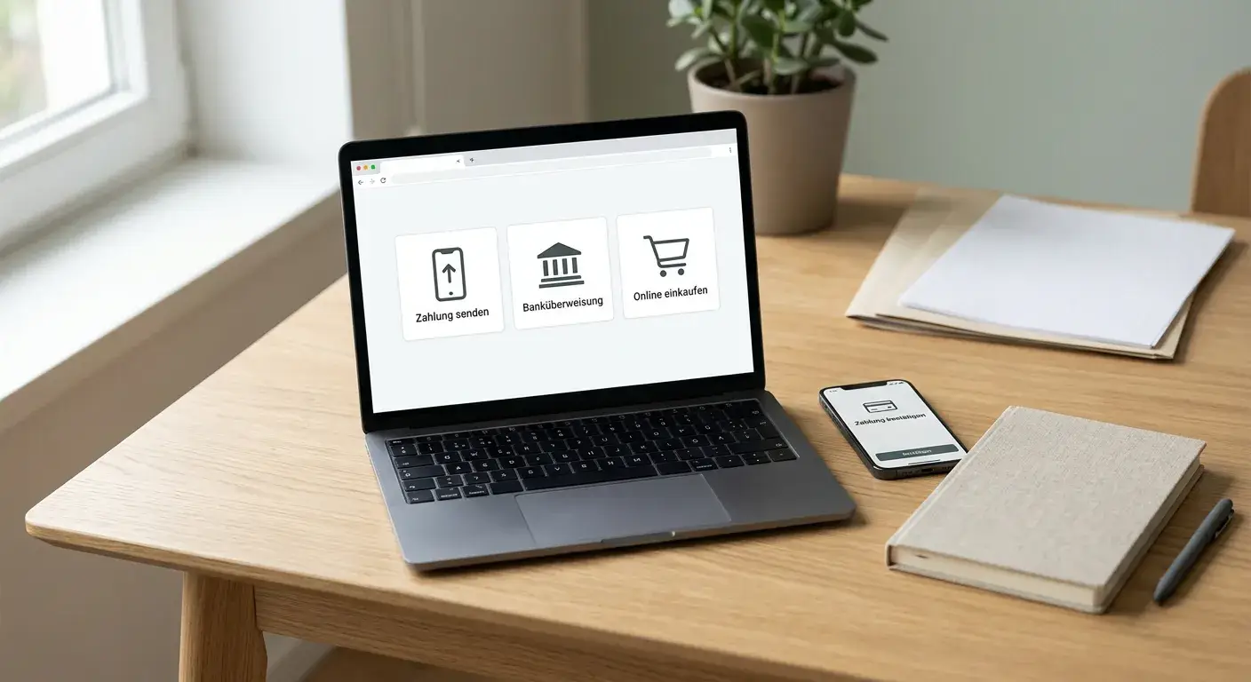 Vergleich von PostFinance Pay, e-Finance und Karte an einem neutralen Schreibtisch