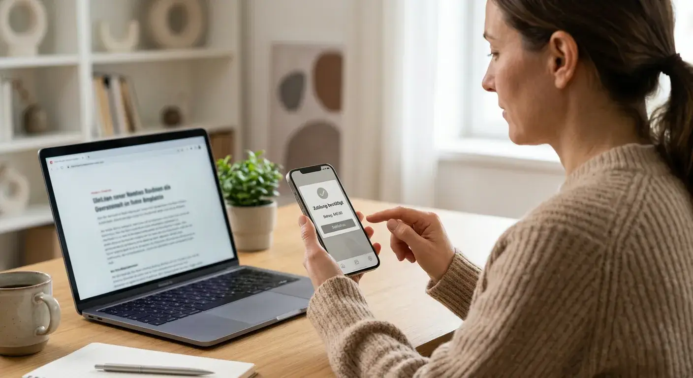 Person bestätigt eine neutrale Kartenzahlung am Smartphone