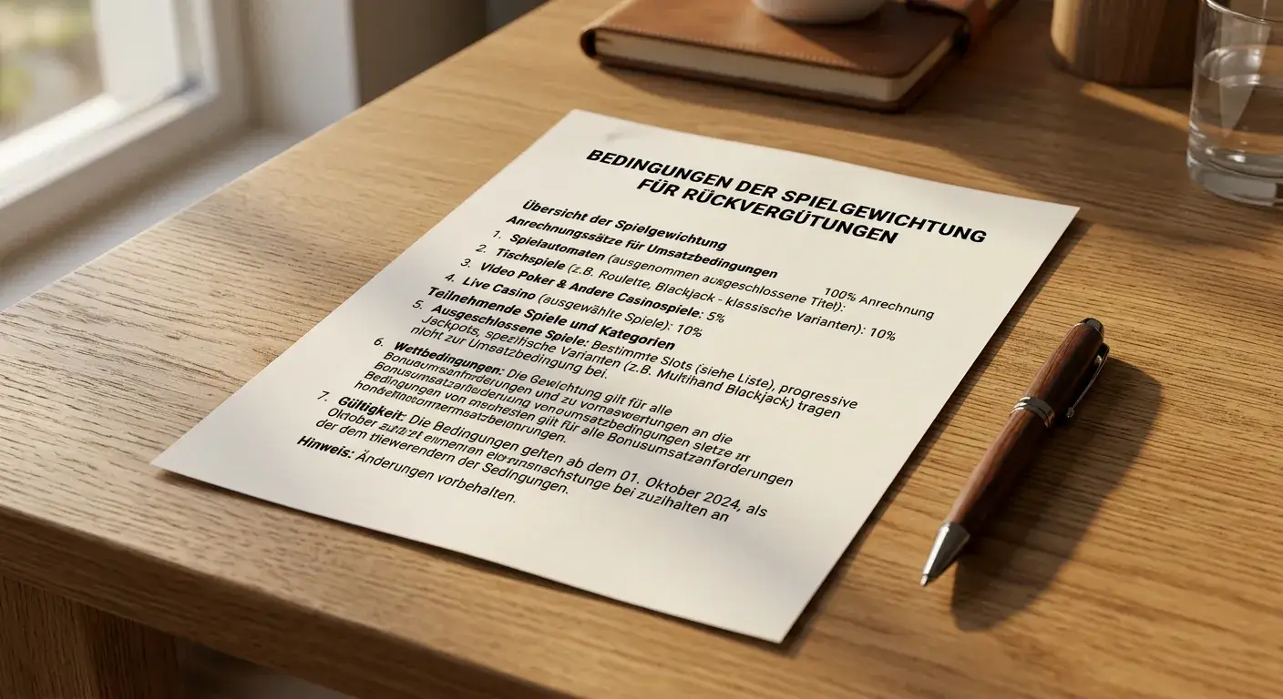 Spielgewichtung und Auszahlungsregeln auf neutralem Dokument