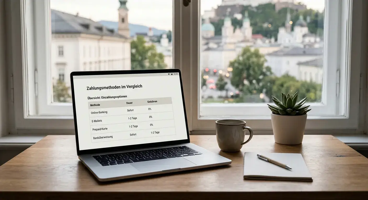 Vergleich neutraler Sofort-Casinos für Österreich auf einem Laptop