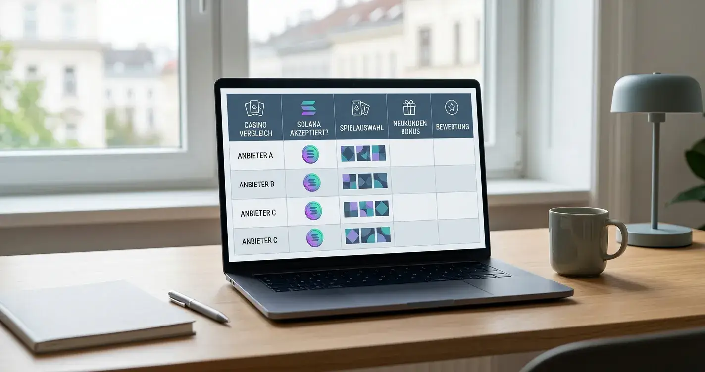 Solana-Casino-Vergleich für österreichische Spieler auf einem Laptop