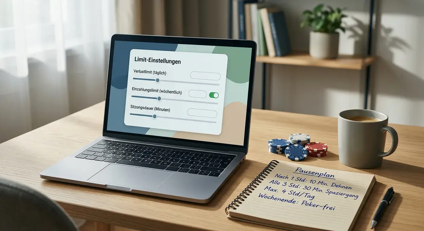 Ruhige ungebrandete Pokeroberfläche mit handschriftlichem Budget- und Pausenplan