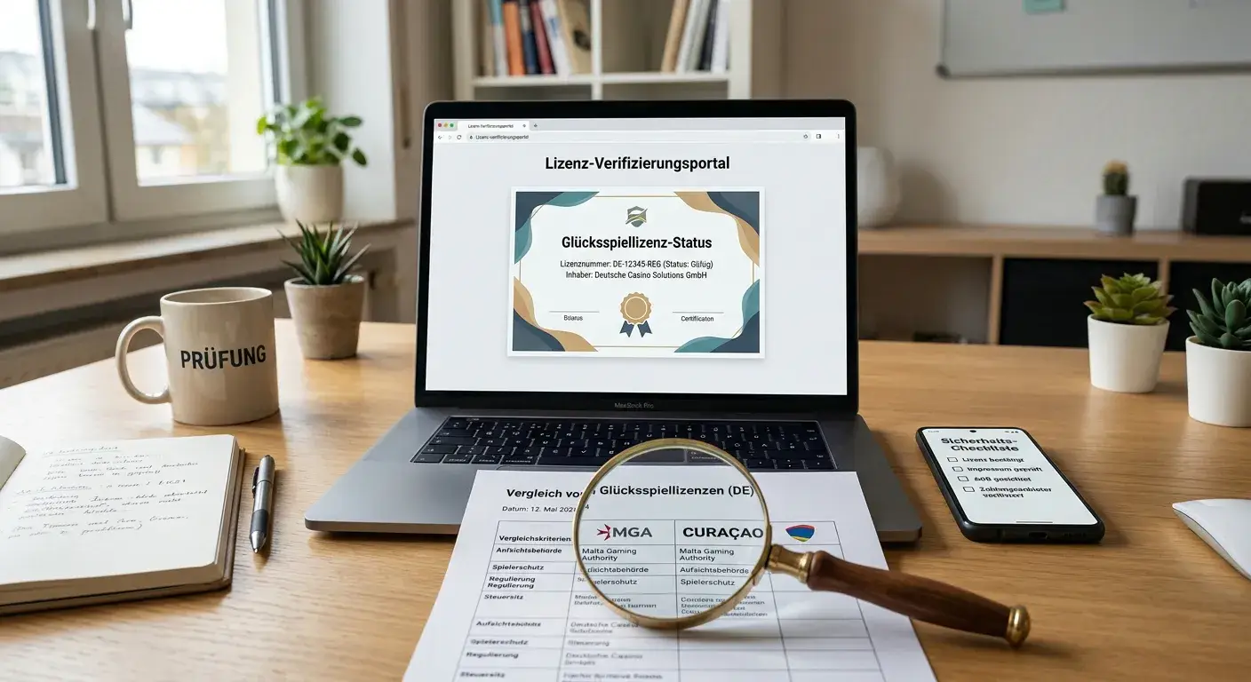 Lizenzvergleich verschiedener Casino-Jurisdiktionen auf Schreibtisch