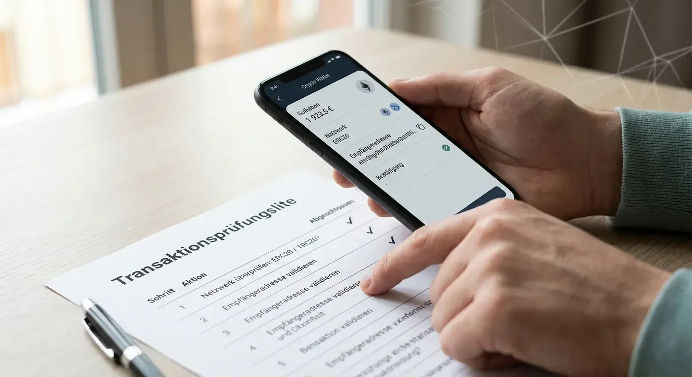 Wallet und USDT-Netzwerk vor einer Casino-Zahlung