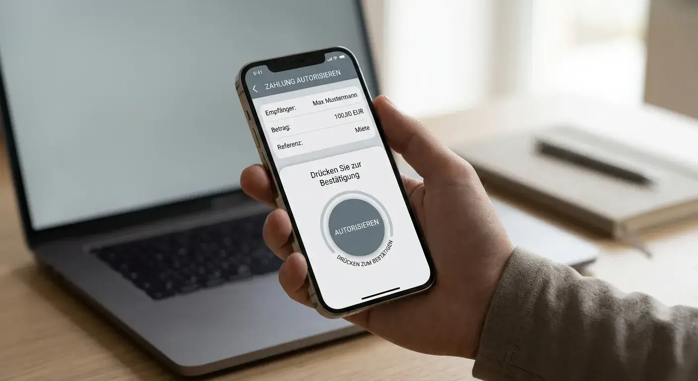 Smartphone mit neutraler Bank-App-Freigabe für eine Wero-Einzahlung
