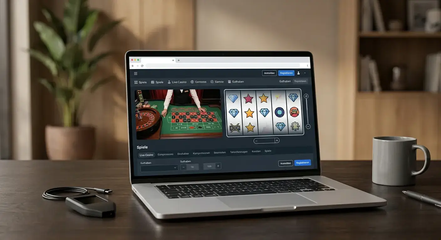 Neutrale Casino-Spieloberfläche mit Spielautomaten und Tischspiel-Symbolen