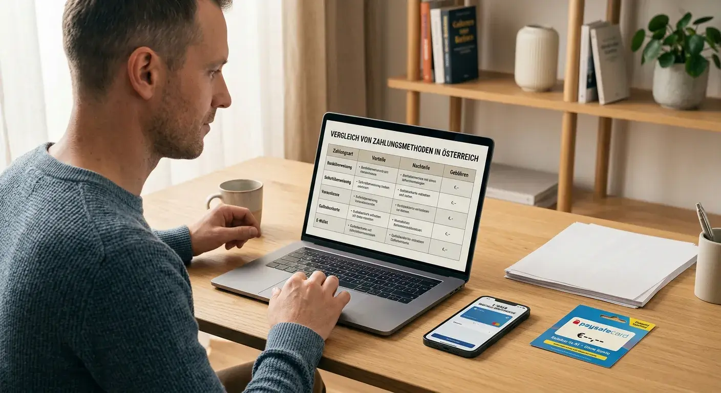 Vergleich von Zahlungsmethoden mit Laptop und Paysafecard